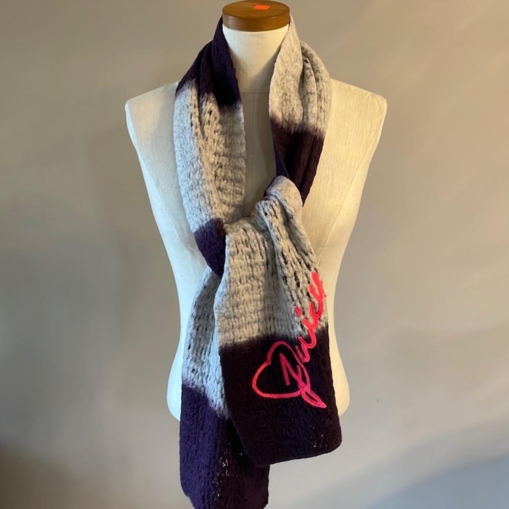 NWOT Juicy Couture Fleece Knit Fashion Embroidery scarf. SUPER WARM 66x9